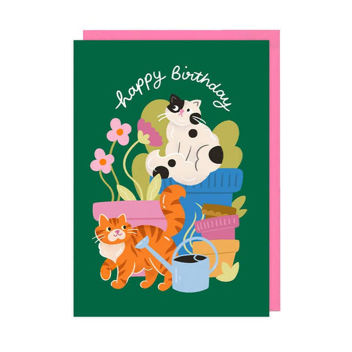 Kaart Happy Birthday Cat & Garden