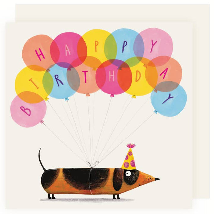 Kaart Birthday Dachshund Balloons