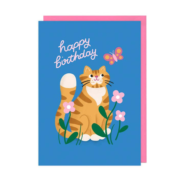 Carte Joyeux anniversaire chat et papillon