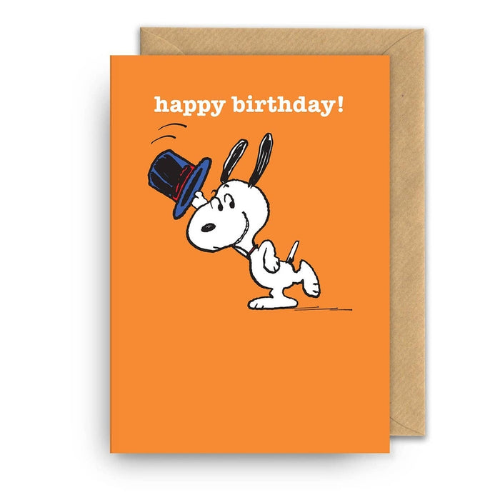 Carte Joyeux anniversaire! Snoopy du chapeau haut